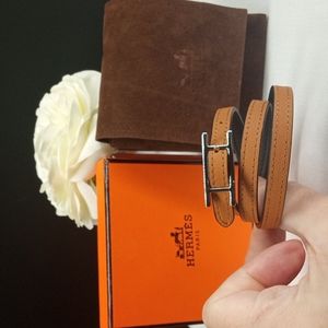 Authentic Hermes Triple Hapi REVERSIBLE 2 IN 1 Vintage Leather Bracelet